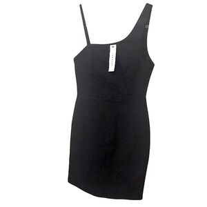 Topshop Womens NEW Black Asymmetrical Shoulder Shift Mini Dress Fitted US 8 UK12